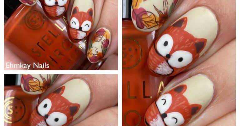Raposa 🦊 e Folhas 🍂 Nail Art de Outono