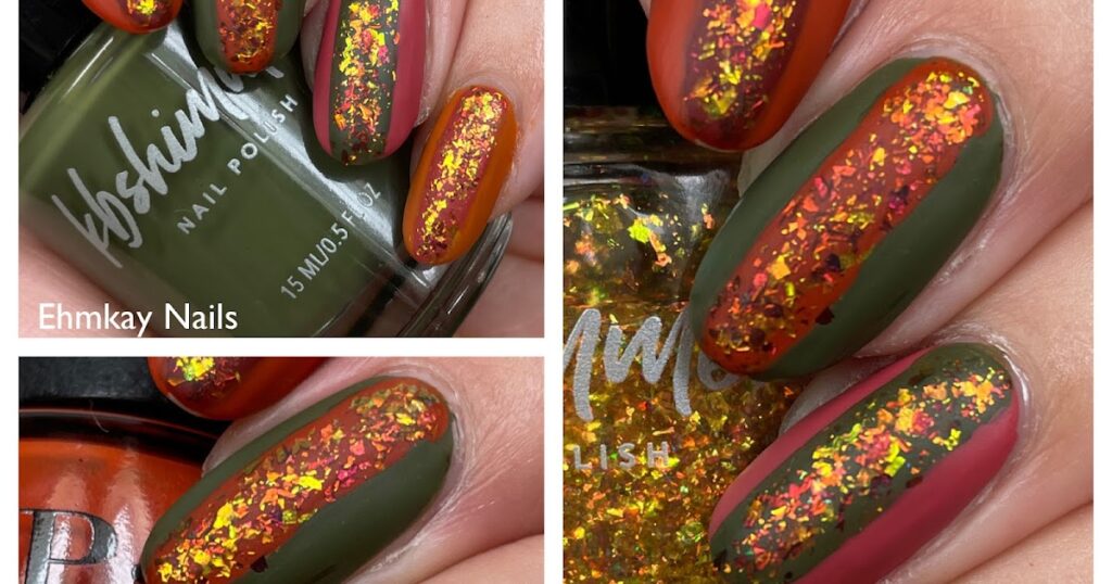 Autumn Skittle Rainbow Flake Nails