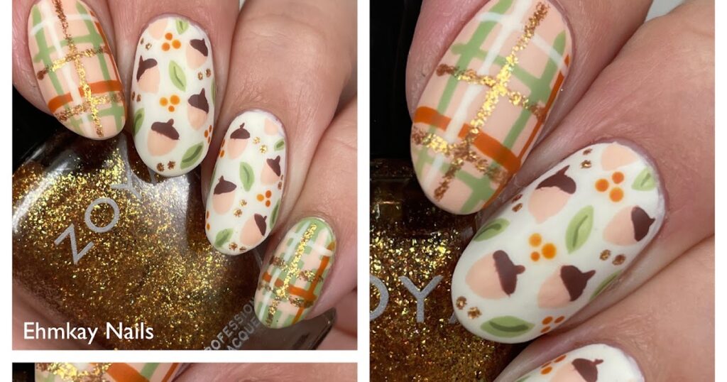 Bolotas e unhas de outono xadrez