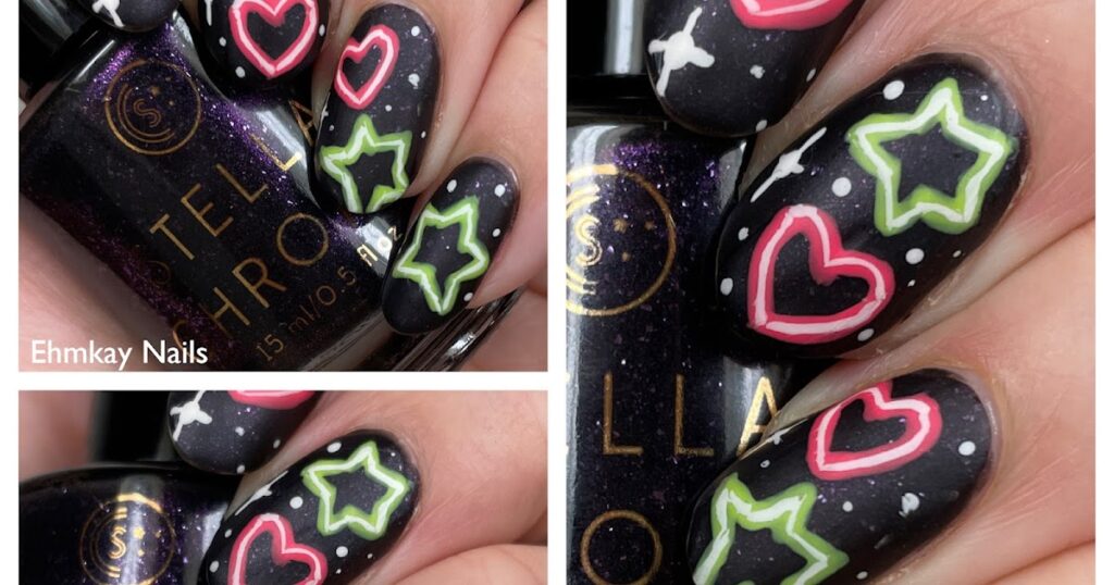 Arte de unhas de brilho do dia de neon