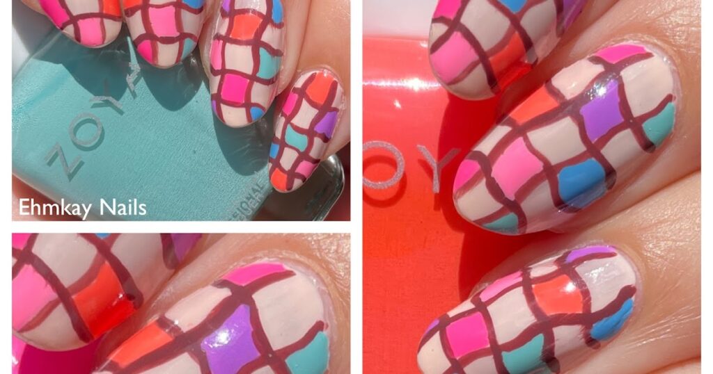 Mod Art para unhas de verão quadriculado