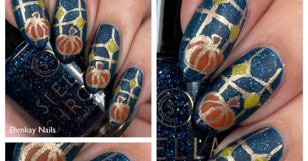 Arte em unhas com vitrais de Halloween