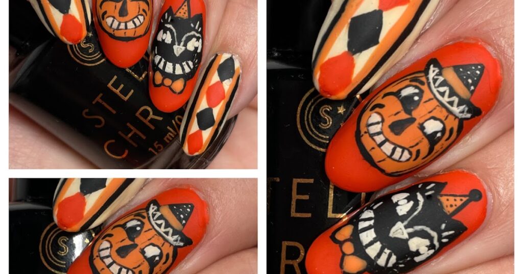Feliz Dia das Bruxas! Arte em unhas vintage de Halloween