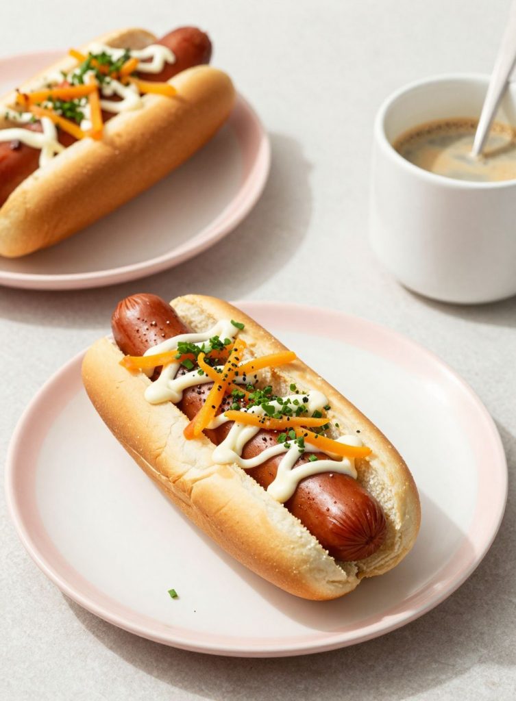 Cachorro-quente com coberturas clássicas – comida reconfortante pronta para o verão
