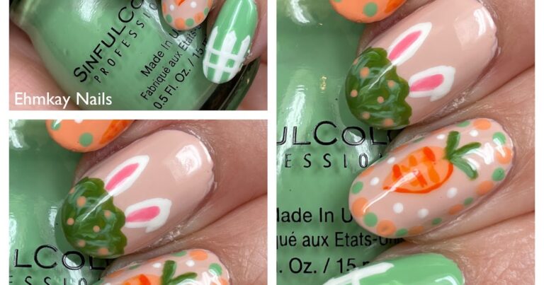 Nail Art com Coelhinho da Páscoa e Cenouras