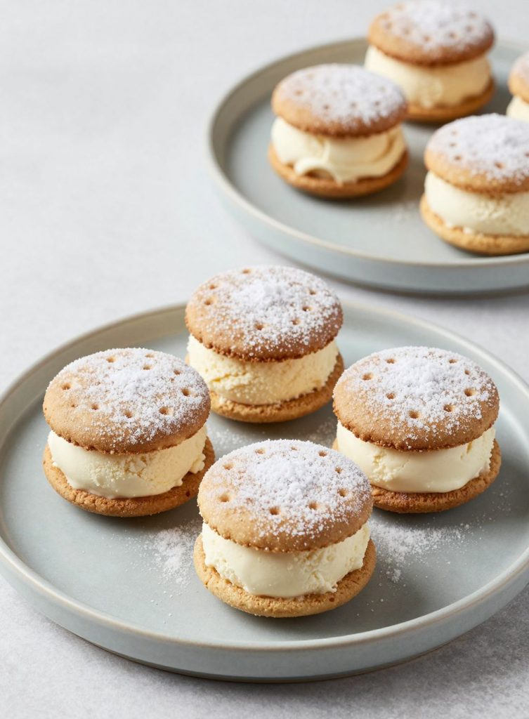 Sanduíches de sorvete de biscoito de neve fosco de férias