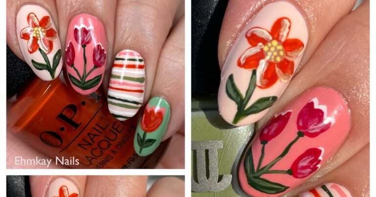 unhas ehmkay: florais de primavera